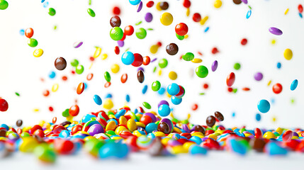 Colorful Candies: The image is dominated by a plethora of small, round candies in various bright colors, including red, green, blue, yellow, and orange