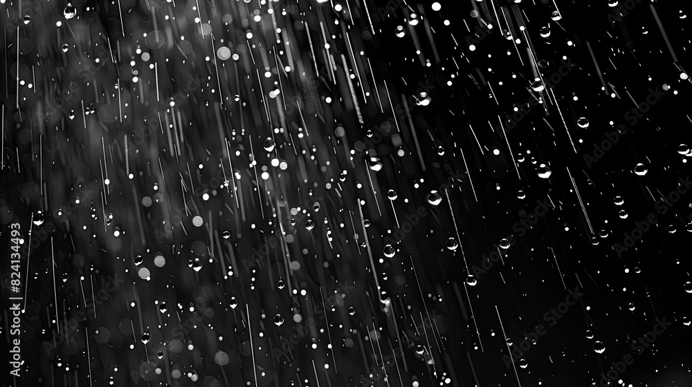 Poster a rainstorm with water droplets falling from the sky. the rain is falling in a steady stream, creati