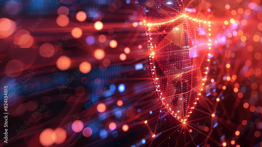 Poster imagine shield icon with data packets for network security