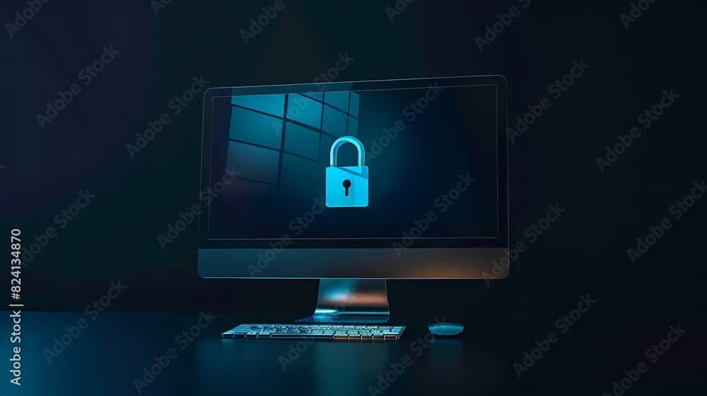 Poster picture computer monitor with a lock and backup icon