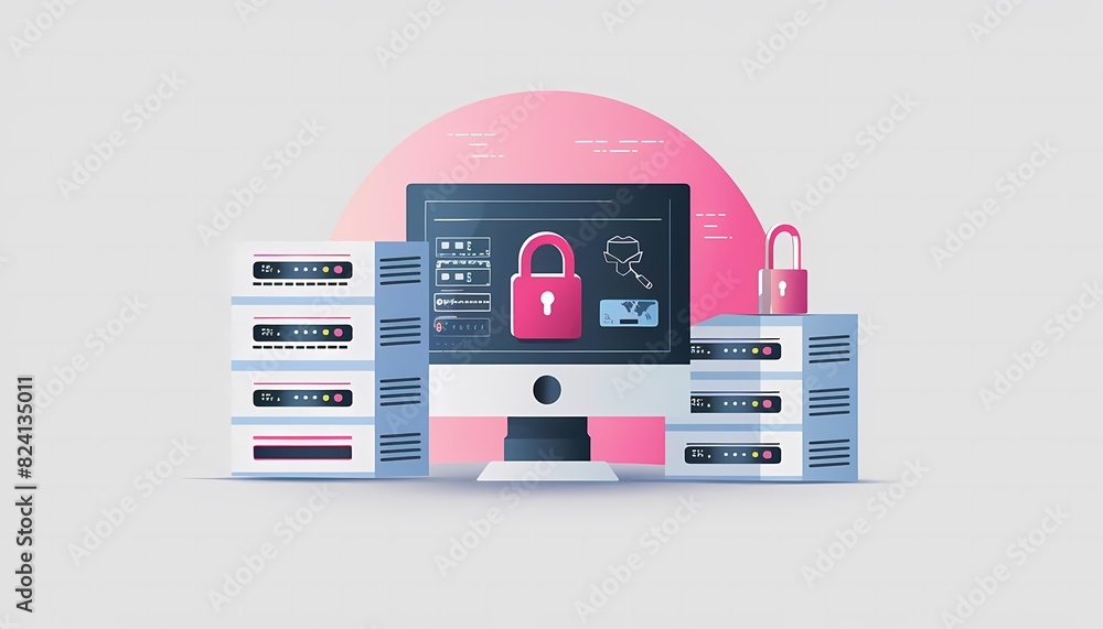 Aufkleber picture server with a sync icon and a lock for data security