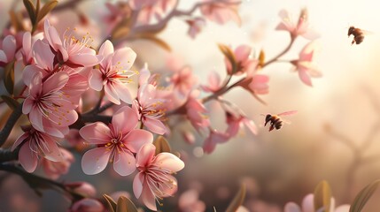 Obraz premium fresh pink blossoms adorning the budding cherry tree