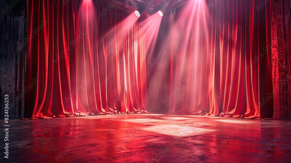Aufkleber a red curtain hangs in front of a stage. the red curtain and the empty stage create a dramatic and t