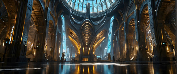 Futuristic sci-fi cathedral interior