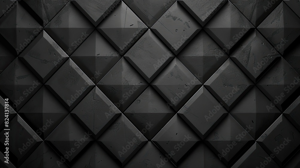 Poster a black and white image of a wall with black squares. the squares are arranged in a pattern and the 