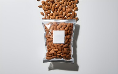 packaging bag mockup with almonds on the background