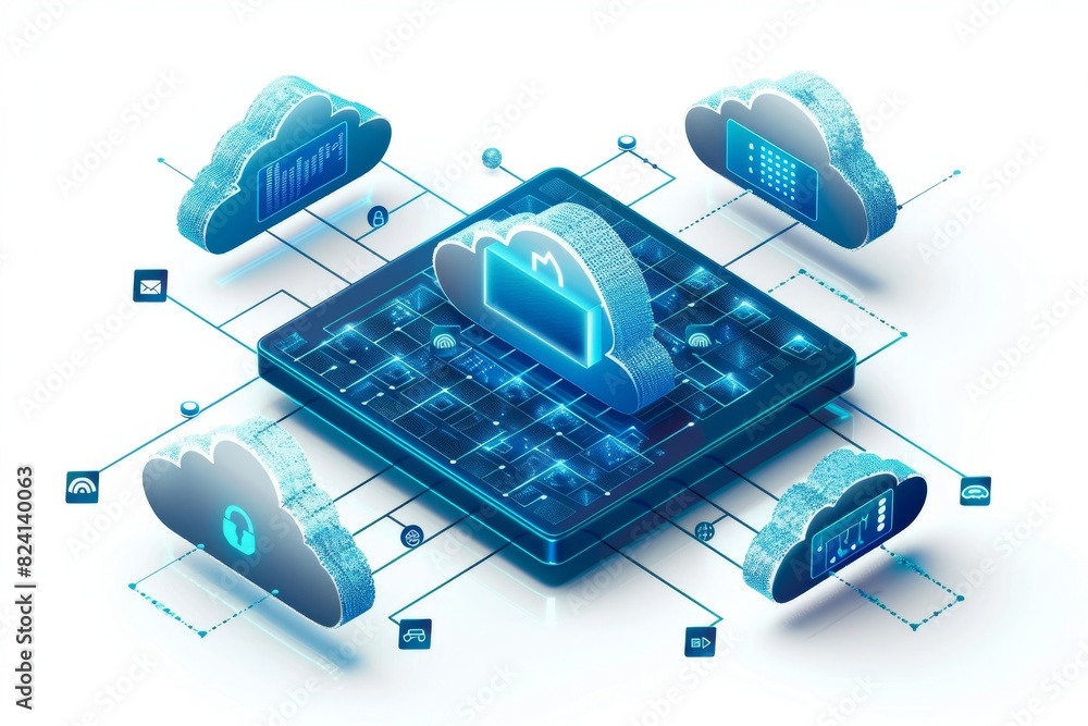 Poster digital illustration of a secure lock icon on a green circuit board, emphasizing cybersecurity and d