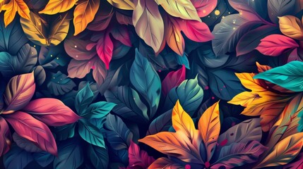 Vibrant Autumn Leaves in Multicolor Abstract Design