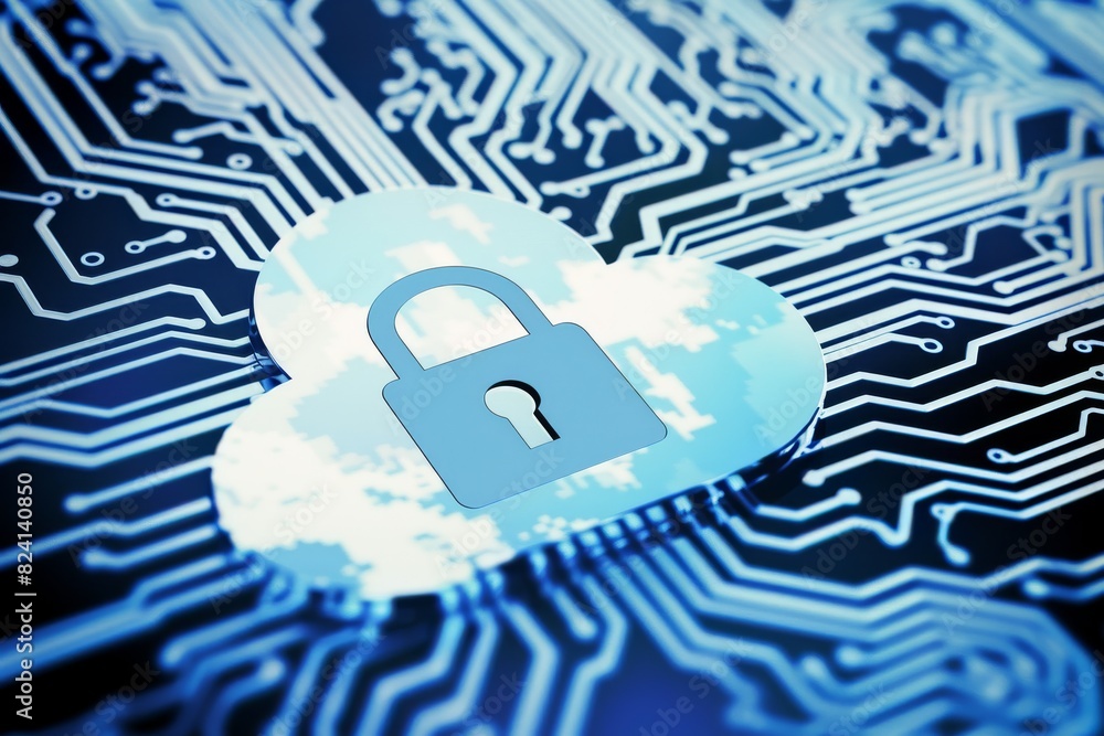 Aufkleber digital illustration of cloud storage with secure lock icon, highlighting data protection and networ