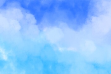 Fluffy clouds on the blue sky background. Watercolor painting background illustration 