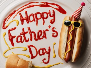 Happy Father's Day Message with Fun Hot Dog Design and Condiments