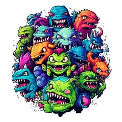 Fototapeta premium art 80s of monster isolate white background