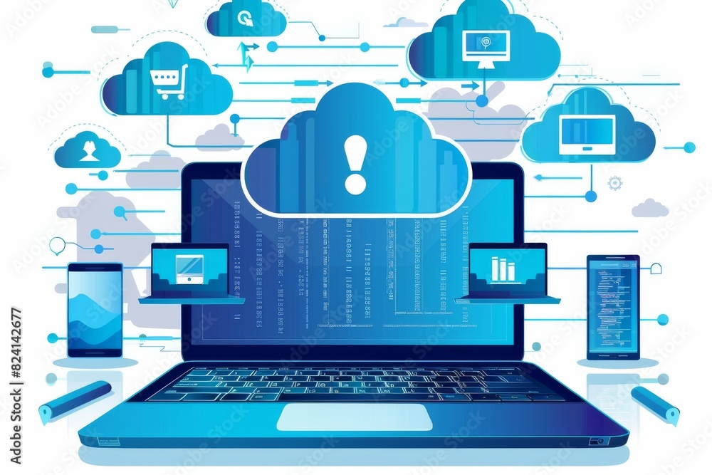 Aufkleber secure cloud network on a laptop screen, representing data protection and digital security measures.