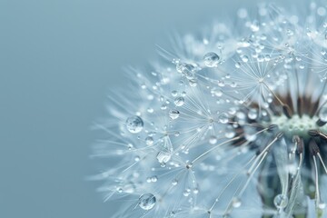 Close-up of a dandelion with water droplets, dark background