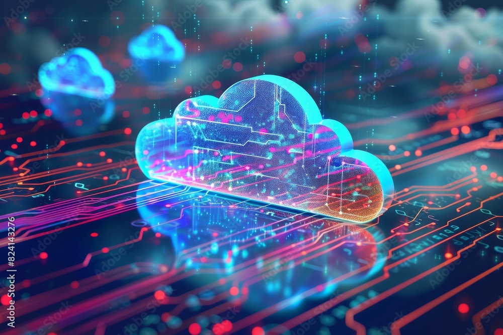 Aufkleber isometric illustration of a secure cloud network, emphasizing data protection and digital security m