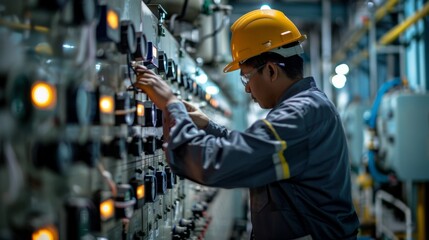 A worker monitoring the plants voltage current and power output to ensure maximum efficiency and safety.