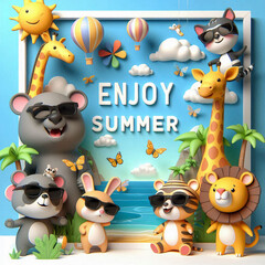 the funny animals celebrating to enjoy summer