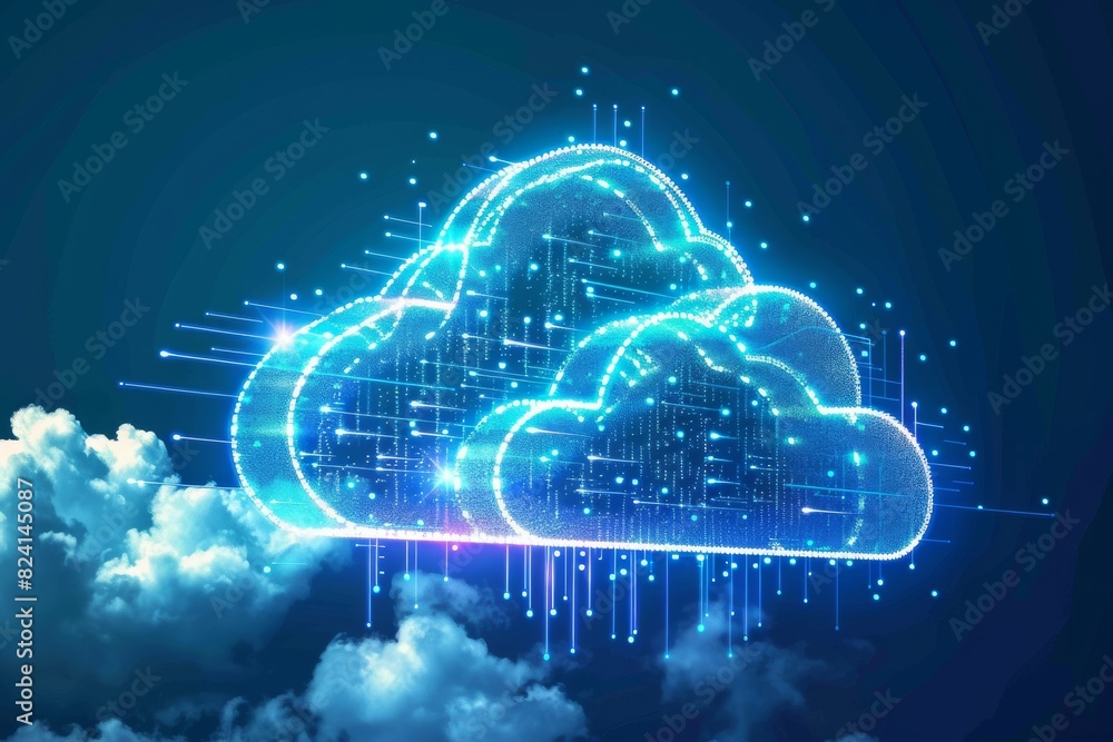 Poster digital illustration of secure cloud storage, representing advanced data protection and network secu