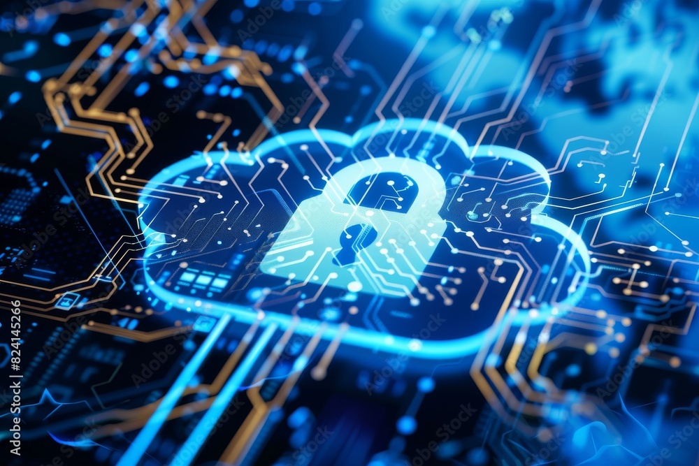 Poster isometric illustration of secure cloud storage, symbolizing data protection and digital security mea