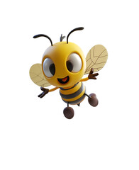 3D Chibi Cartoon Illustration of a Cute and Happy Flying Bee Animal Character, Isolated on Transparent Background, PNG