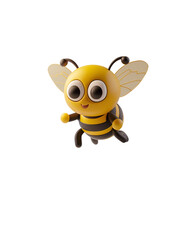 Cute and Happy 3D Render Illustration of a Flying Bee Animal Character in Chibi Cartoon, Isolated on Transparent Background, PNG