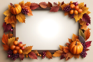 Embrace the spirit of autumn and Thanksgiving with a charming border of colorful leaves and fruits, leaving room for your heartfelt message in the center.