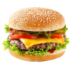 Photo of cheeseburger isolated on transparent background.