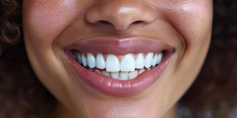 Obraz premium Beautiful young woman female smiling showing perfect white teeth. Dental stomatology whitening and treatment advertisement concept.