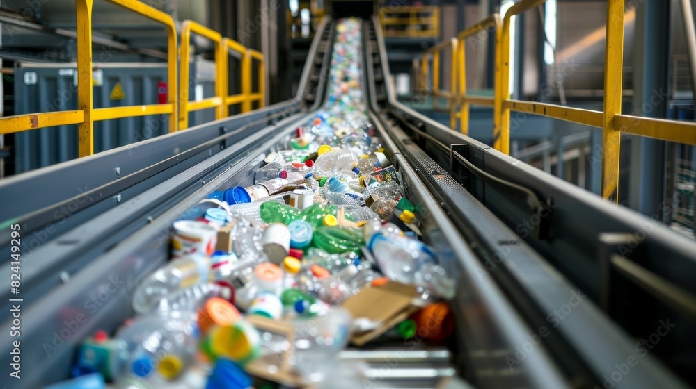 Poster a conveyor belt system in place to efficiently transport and sort recyclable materials.