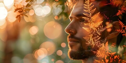 Man choosing between nature and technology to make datadriven environmental decisions. Concept Technology, Nature, Data-driven Decisions, Environmental Choices, Man's Dilemma