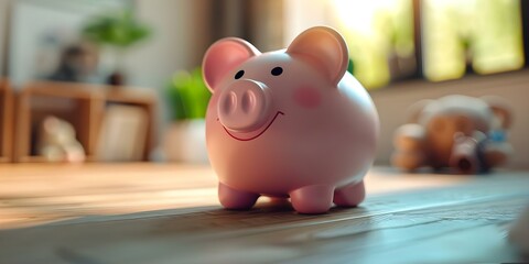 Minimalist D Cartoon Piggy Bank in Pink: Saving Money. Concept Cartoon Piggy Bank, Pink Decor, Money Saving Tips, Financial Goals, Minimalist Style