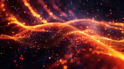 Obraz premium Abstract background of curved wires and glowing particles. 