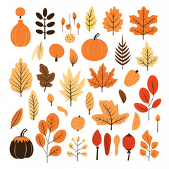 autumn leaves on white background  