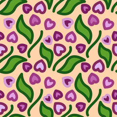 Seamless floral pattern with flowers and leaves, vector illustration, minimalism