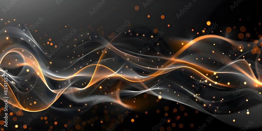 Poster black particle wave abstract background with shining star dots. concept abstract art, particle wave,