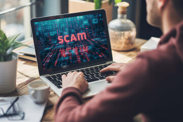 Online scam alert concept on laptop screen