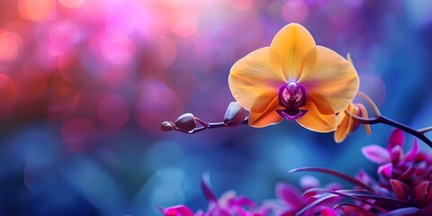 Yellow Orchid: A Stunning Focal Point Against a Blurred Background, Ideal for Text. Concept Yellow Orchid, Floral Photography, Visual Focal Point, Blurred Background, Text Overlay