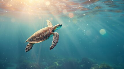 Obraz premium Turtle swimming in the ocean with copy space. World turtle day