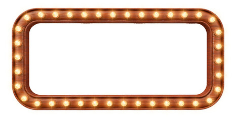 Vintage wooden frame with lights in 3d realistic render with transparent background