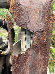 close up rusty metal engine