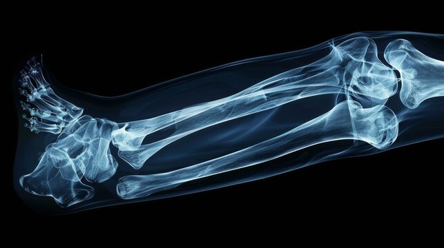 An X-ray of a broken leg. The bones are visible in the image.
