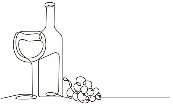 recommend clip art: continous line drawing bottle of wine with wineglass and grape