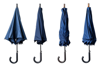 Four pictures of umbrellas in different positions isolated on white background