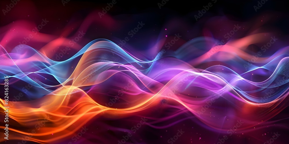 Poster visualizing stock market data with wide format ripple curve in modern style. concept stock market da