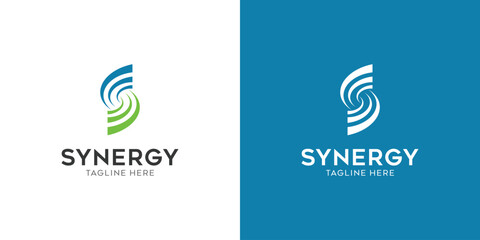 letter S logo design template, the logo concept Synergy of two or more entities working together, The interlocking circles represent the coming together of diverse elements