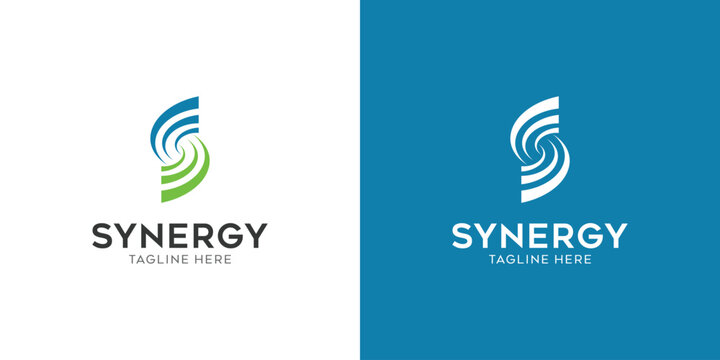 letter S logo design template, the logo concept Synergy of two or more entities working together, The interlocking circles represent the coming together of diverse elements