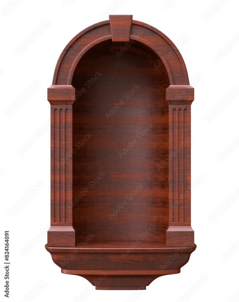 Wall mural Dark Wooden Arched Window with Decorative Columns in 3d realistic render with transparent background