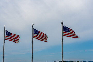 American flags flying in the sky