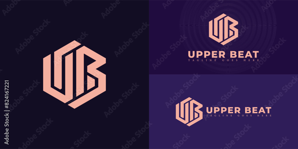 Aufkleber abstract initial hexagon letter ub or bu logo in luxury gold color isolated on multiple background c