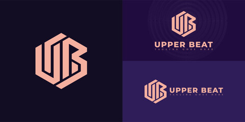 Abstract initial hexagon letter UB or BU logo in luxury gold color isolated on multiple background colors. The logo is suitable for e-commerce app business logo design inspiration templates.